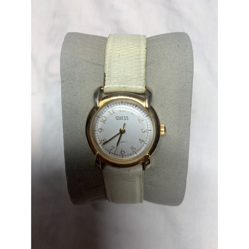 Vintage 1987 Guess White Dial Watch Quartz Leather Band
